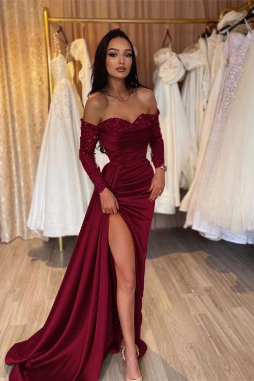 Green Prom Dress Long Sleeve Off the Shoulder Mermaid Sequined Evening Dress