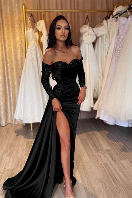 Green Prom Dress Long Sleeve Off the Shoulder Mermaid Sequined Evening Dress