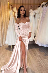 Green Prom Dress Long Sleeve Off the Shoulder Mermaid Sequined Evening Dress