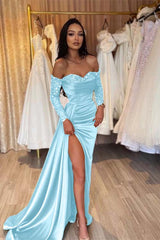 Green Prom Dress Long Sleeve Off the Shoulder Mermaid Sequined Evening Dress