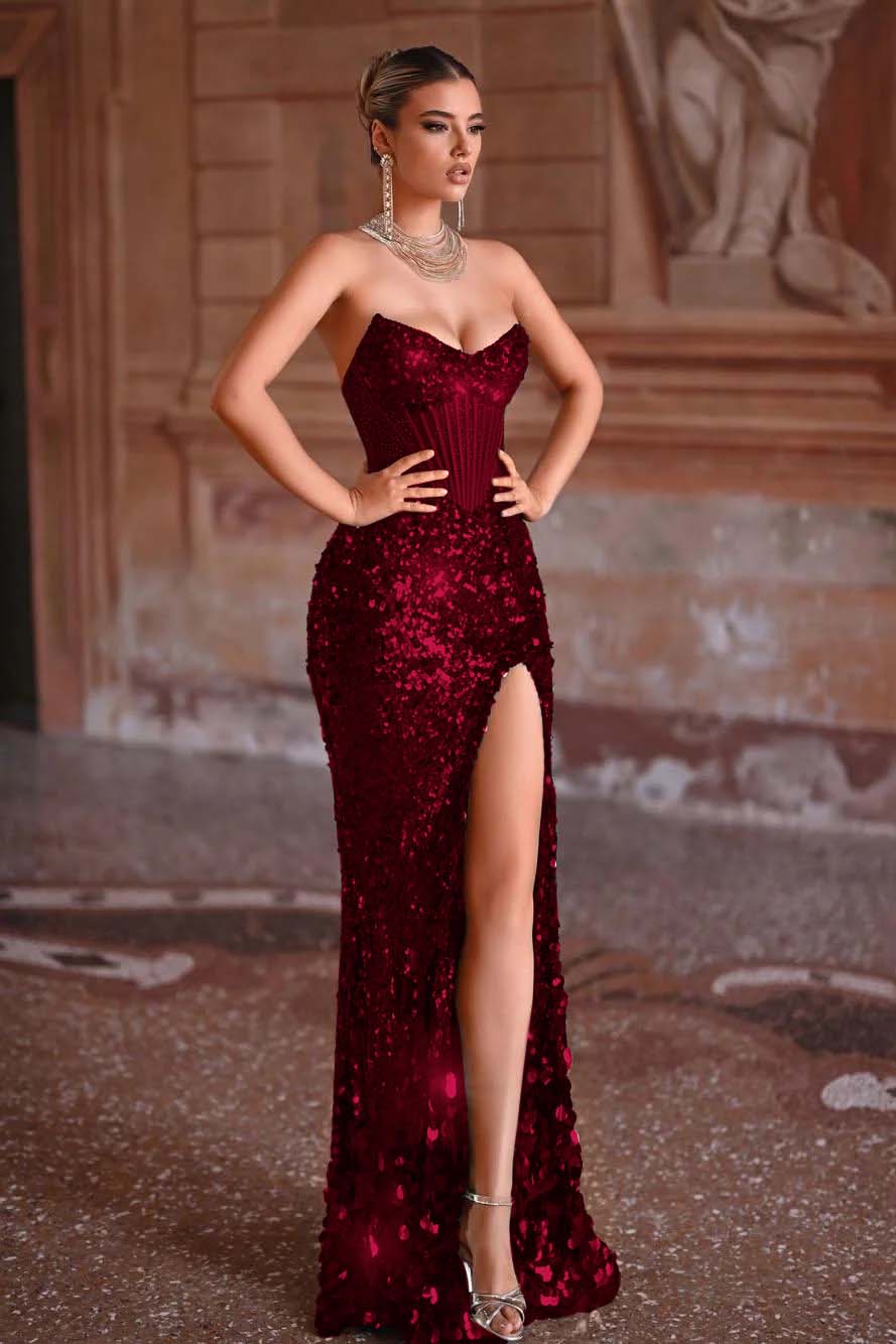 Green Prom Dress Mermaid Sweetheart Sleeveless Sequined Evening Dress