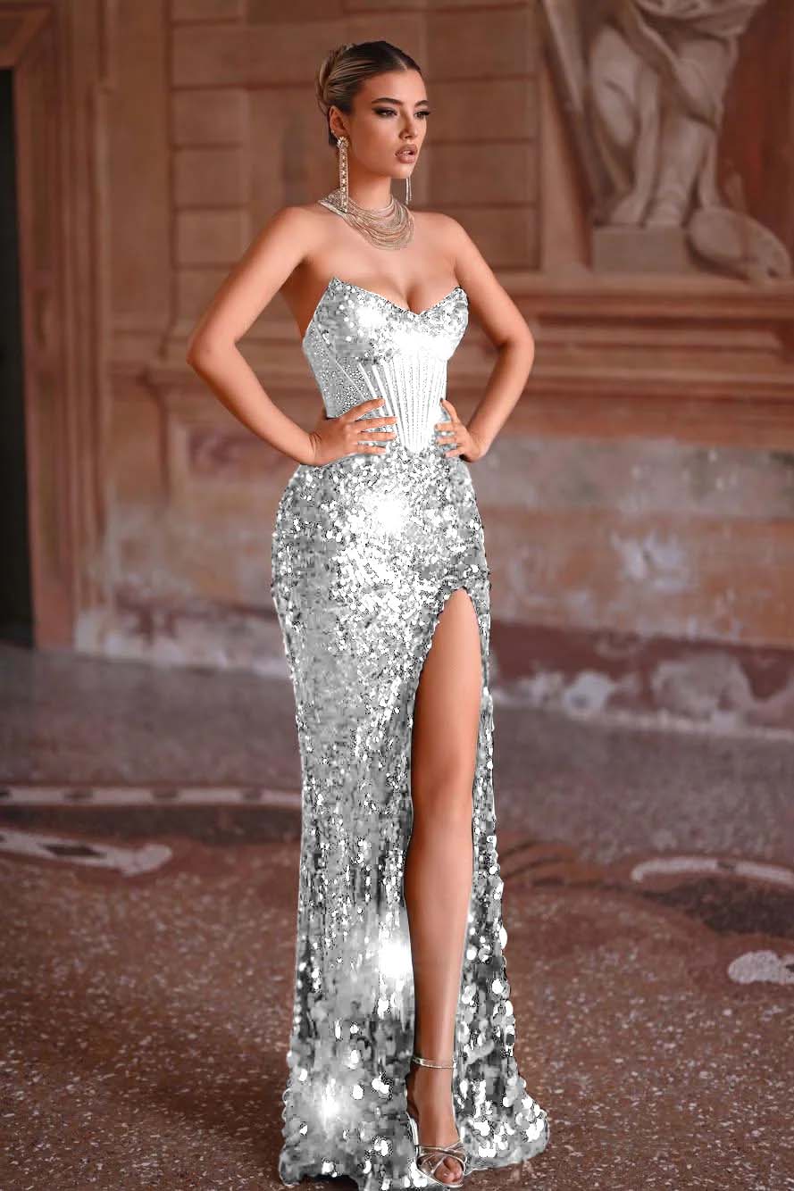 Green Prom Dress Mermaid Sweetheart Sleeveless Sequined Evening Dress