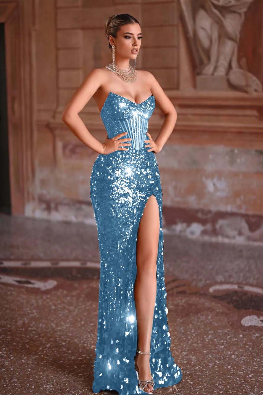 Green Prom Dress Mermaid Sweetheart Sleeveless Sequined Evening Dress