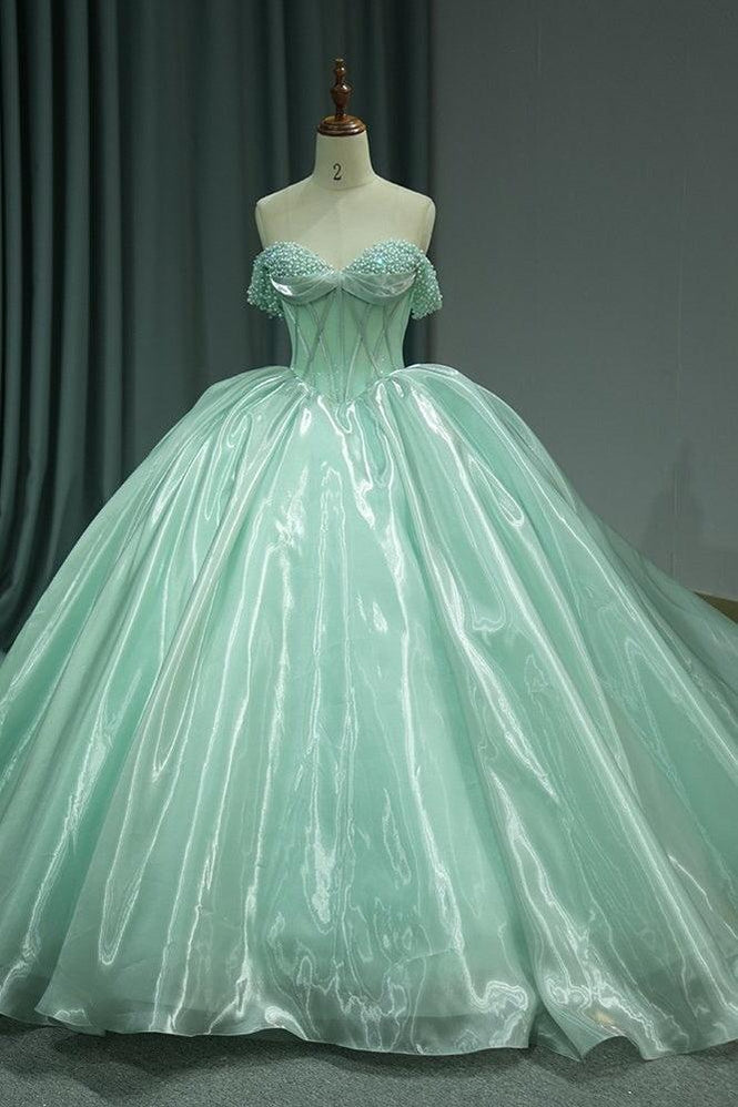 green emerald velvet dress Ball Gown Off Shoulder Puffy Sleeves Flower Lace Appliques Emerald Green Tulle Princess Gown Quinceanera Dress for Sweet 16 16 / Emerald main image 1