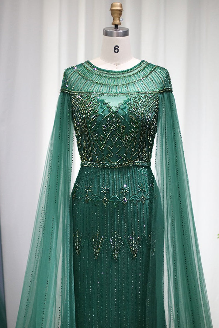 Green Sheath/Column Prom Dress Beaded Evening Dress