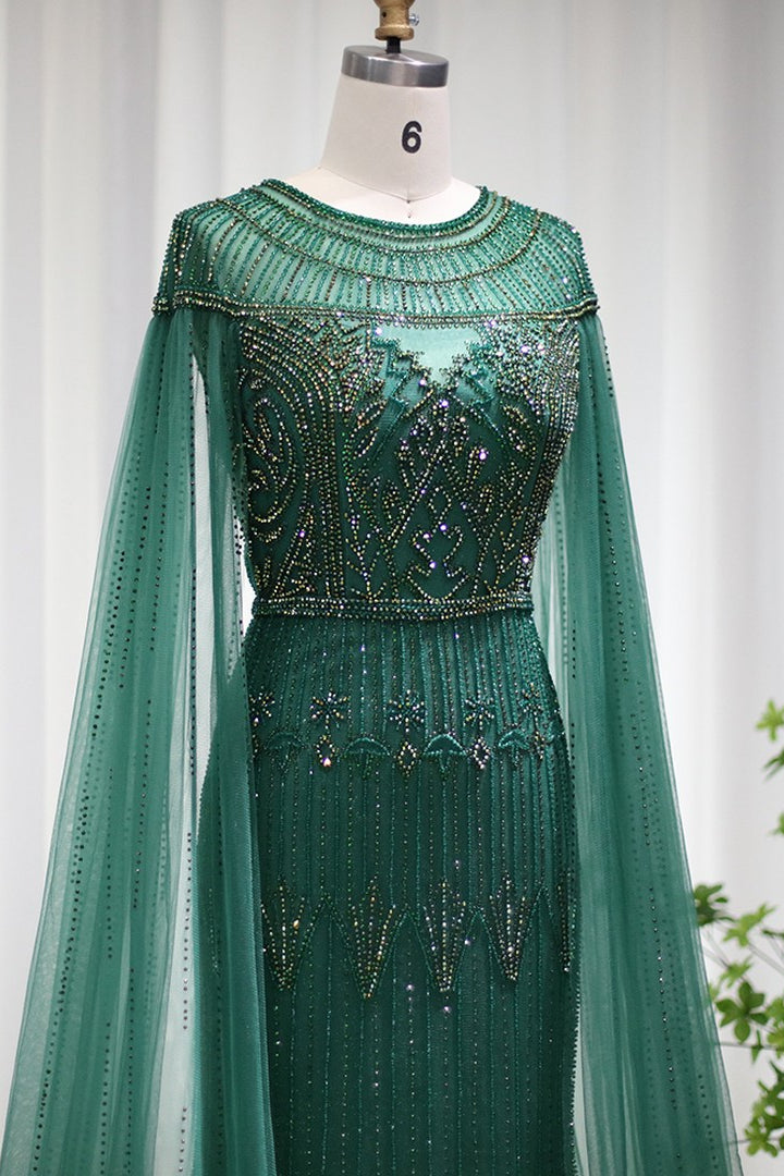 Green Sheath/Column Prom Dress Beaded Evening Dress