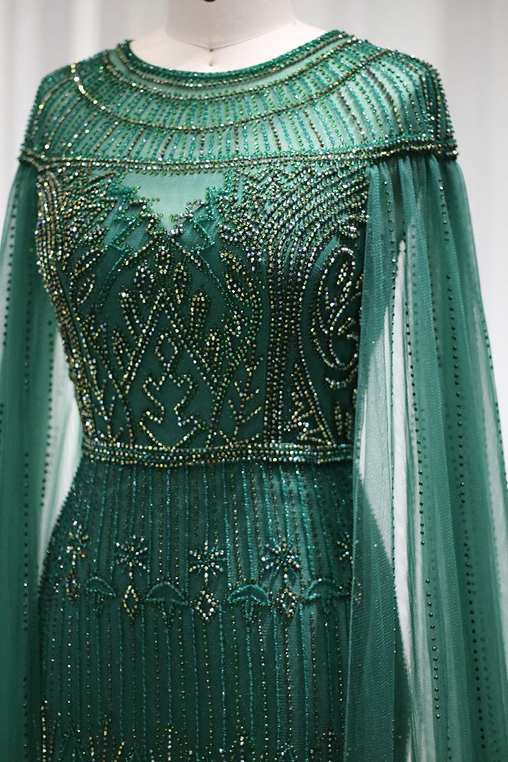 Green Sheath/Column Prom Dress Beaded Evening Dress