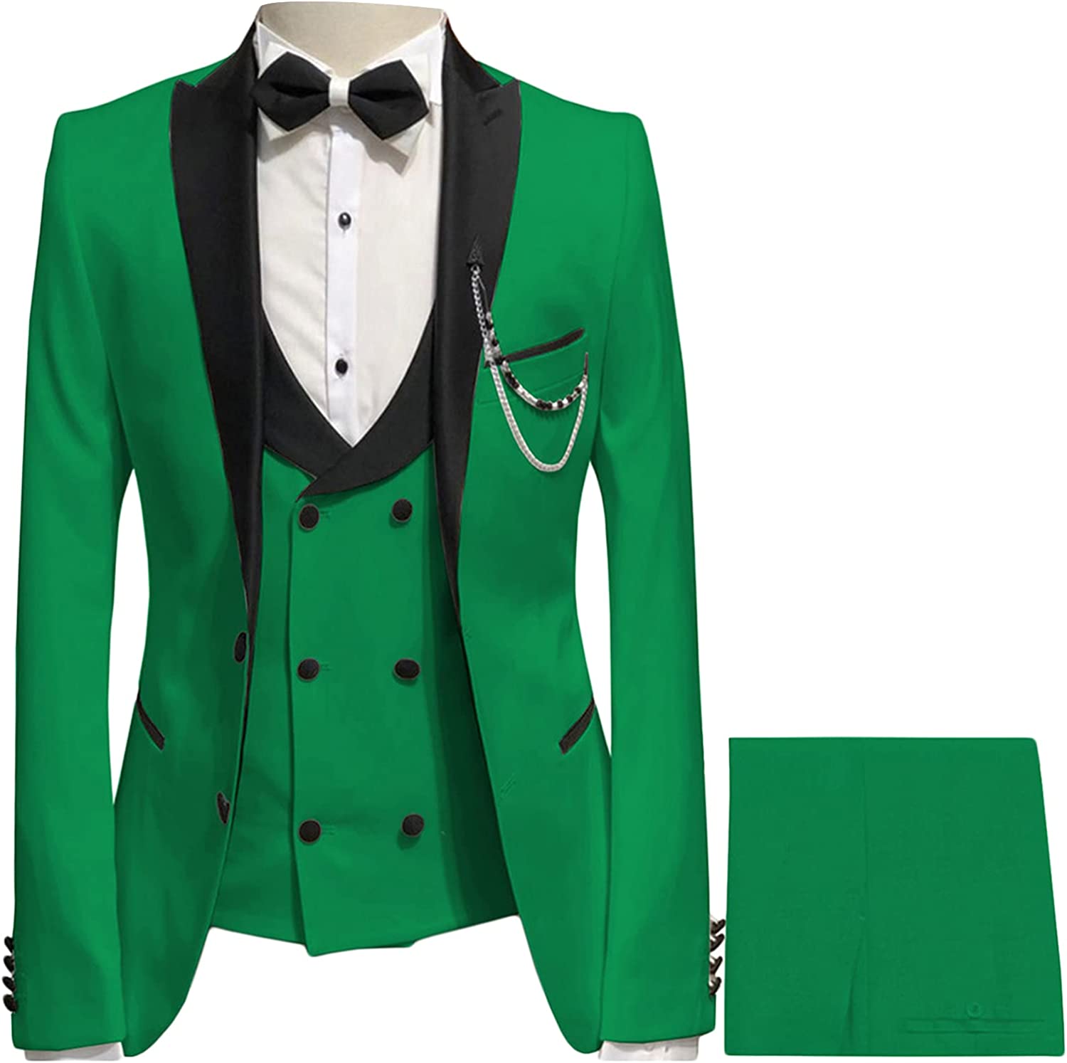 Green Three Piece Peaked Lapel Prom Suit