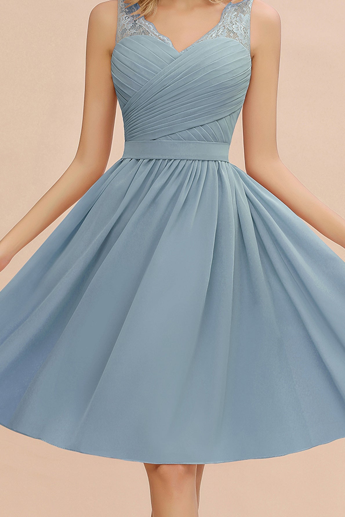 Green V Neck Bridesmaid Dress A Line Lace Chiffon Party Dress