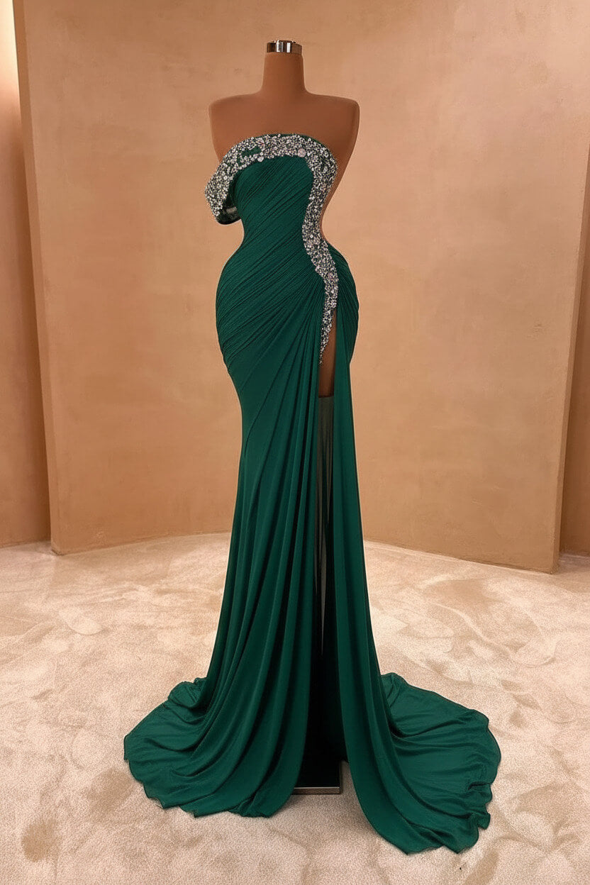 Blue Mermaid Prom Dress One Shoulder Beaded Evening Dress