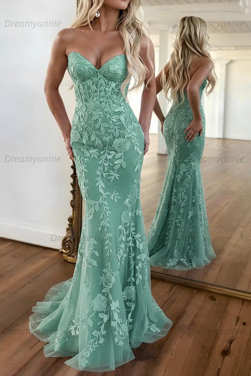 Mermaid Prom Dress Purple Sweetheart Evening Dress With Appliques