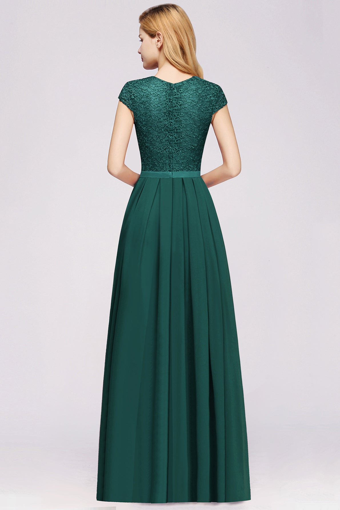 Grey Blue Lace Bridesmaid Dress Cap Sleeves Chiffon Mother of the Bride Dress