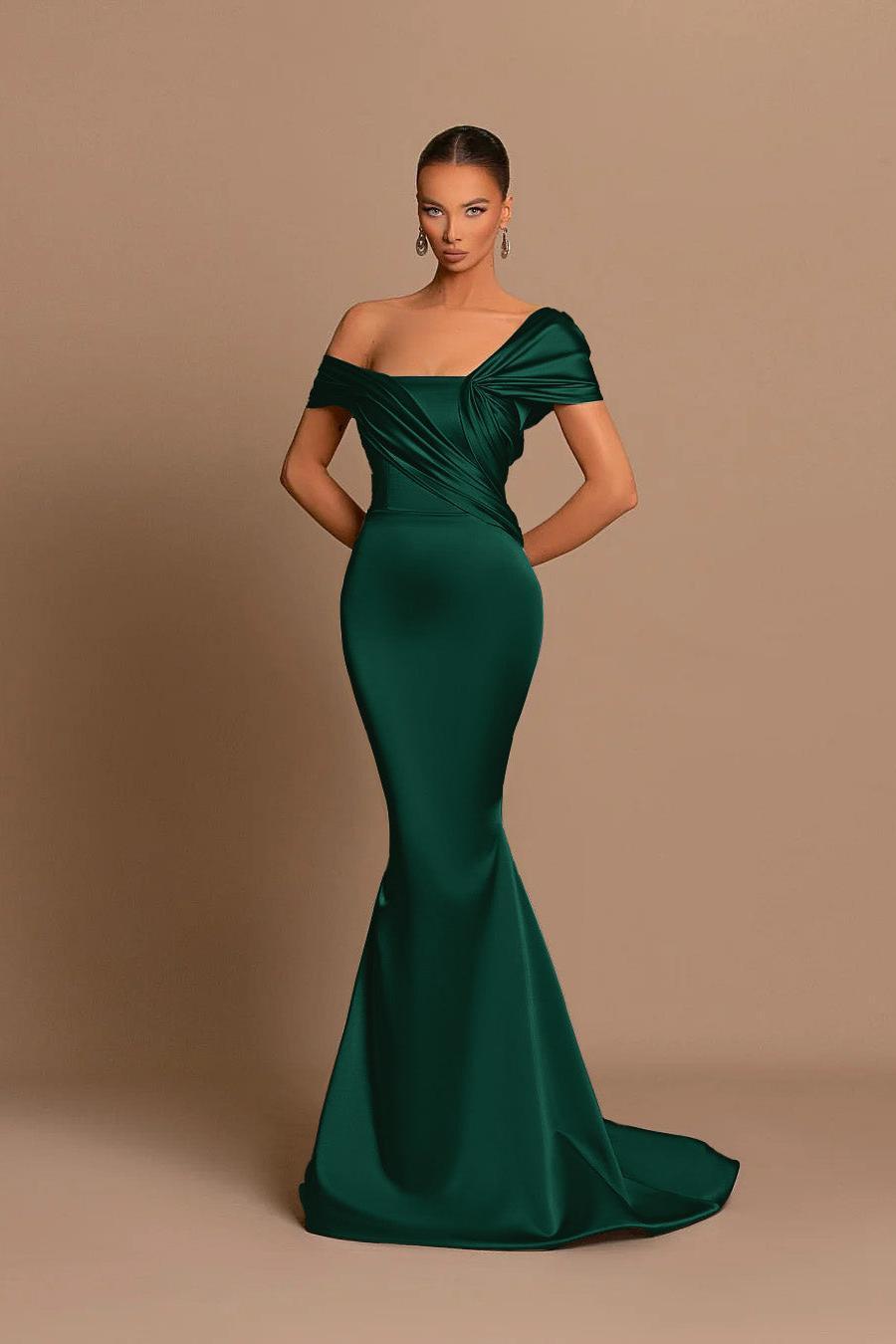 Grey Off The Shoulder Bateau Pleated Ball Gown Evening Dress