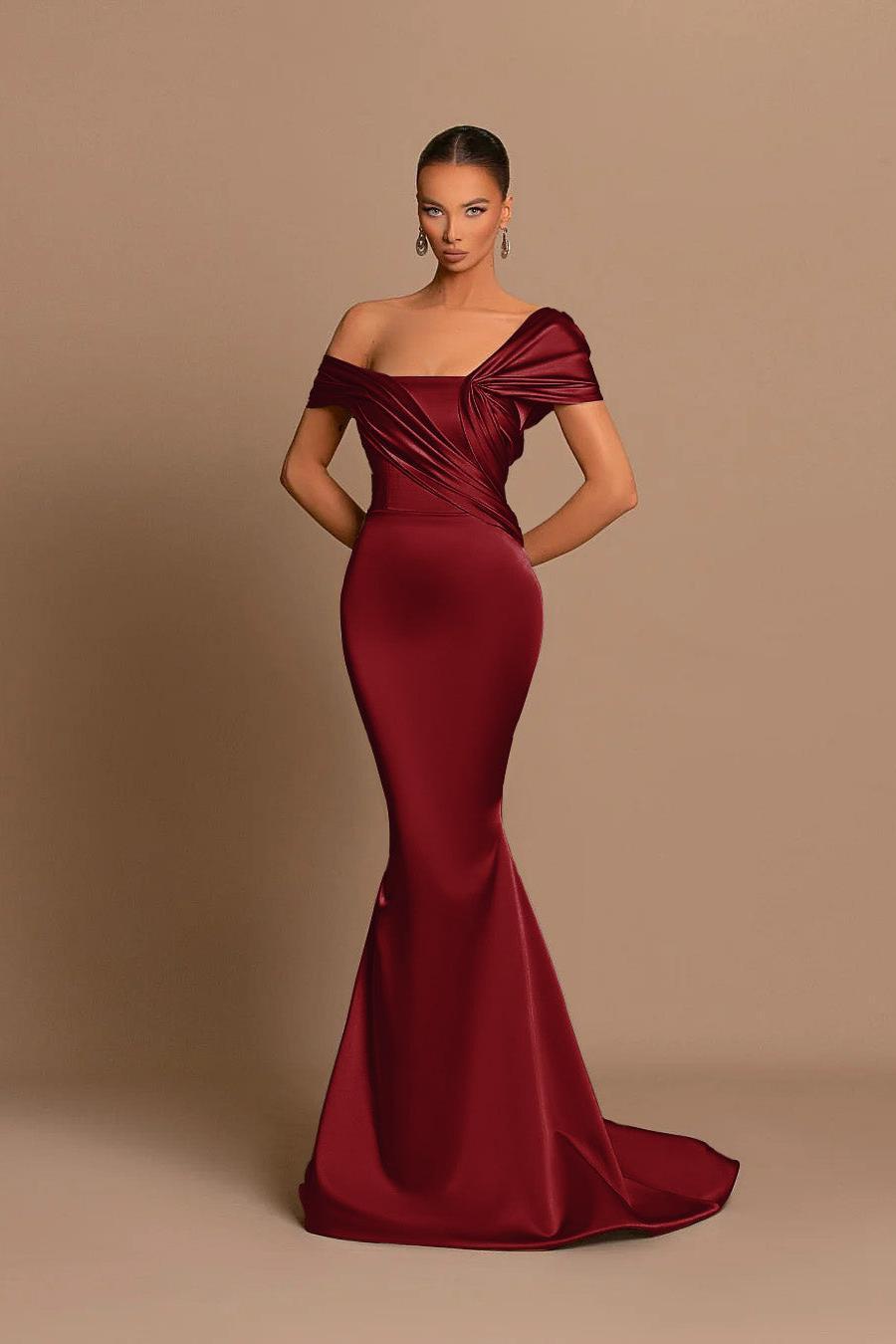 Grey Off The Shoulder Bateau Pleated Ball Gown Evening Dress