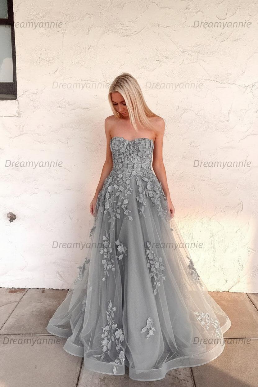 Orange Prom Dress Sweetheart Long Evening Dress with Appliques
