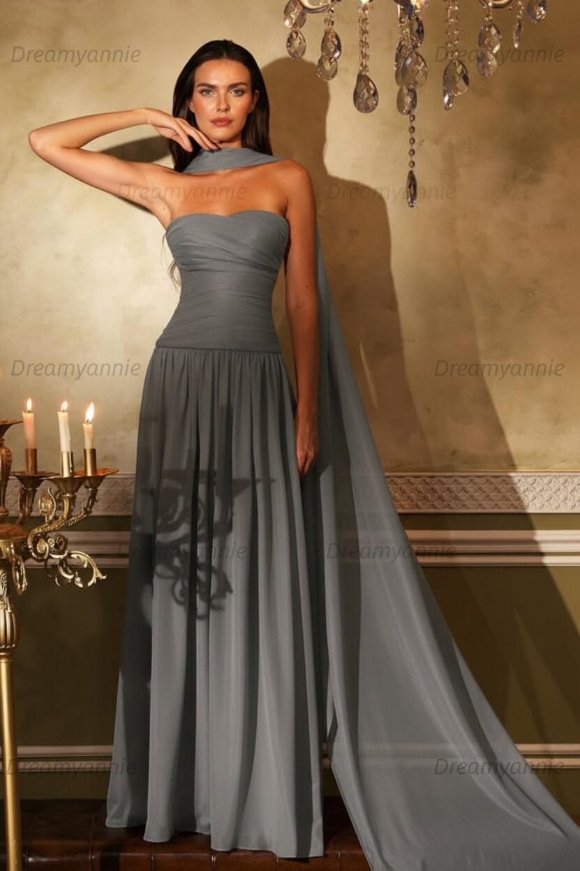 Orange A Line Prom Dress Sleeveless Strapless Evening Dress