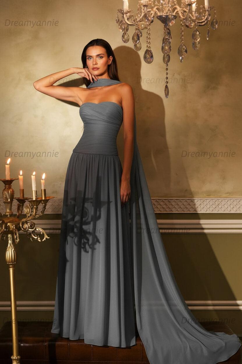Orange A Line Prom Dress Sleeveless Strapless Evening Dress