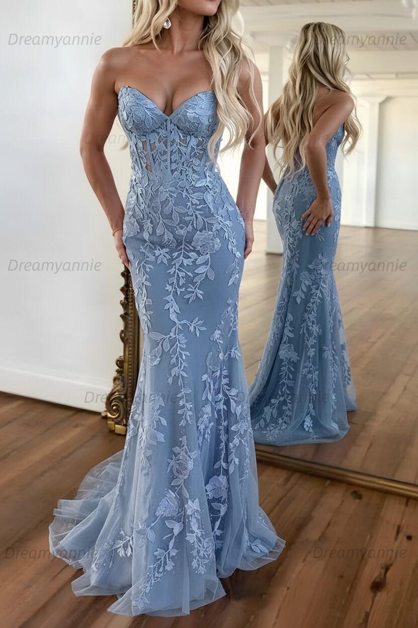 Mermaid Prom Dress Purple Sweetheart Evening Dress With Appliques