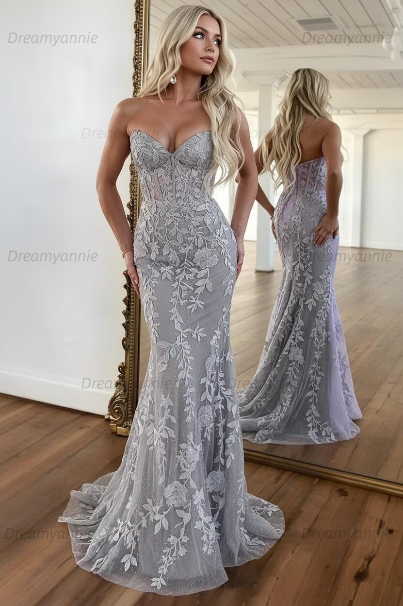 Mermaid Prom Dress Purple Sweetheart Evening Dress With Appliques