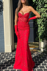 Red Sweetheart Mermaid Prom Dress With Appliques