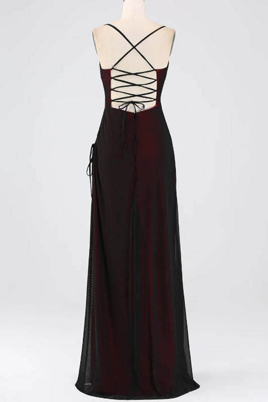 Black Red Sheath/Column Spaghetti Straps Bridesmaid Dress