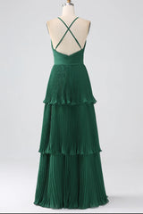 Dark Green Halter A-Line Tiered Chiffon Bridesmaid Dress