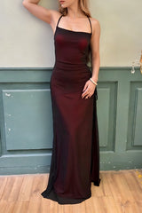 Black Red Sheath/Column Halter Bridesmaid Dress with Slit