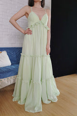 Green Halter Ruffles Chiffon A Line Bridesmaid Dress