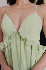 Green Halter Ruffles Chiffon A Line Bridesmaid Dress