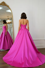 Dreamyannie A Line Sweetheart Fuchsia Prom Dress Satin Long Evening Dress