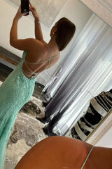 Halter Backless Prom Dress Mermaid Tulle Appliques Evening Dress