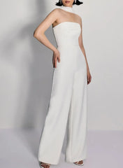 Halter Neck Sleeveless Floor Length Chiffon Elastic Satin Wedding Jumpsuit