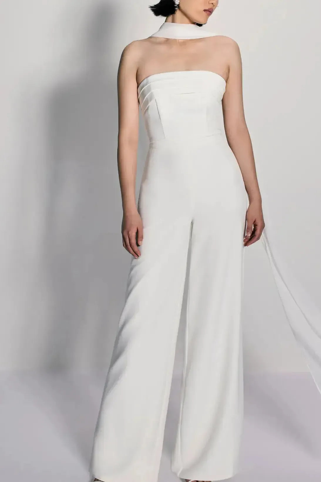 Halter Neck Sleeveless Floor Length Chiffon Elastic Satin Wedding Jumpsuit