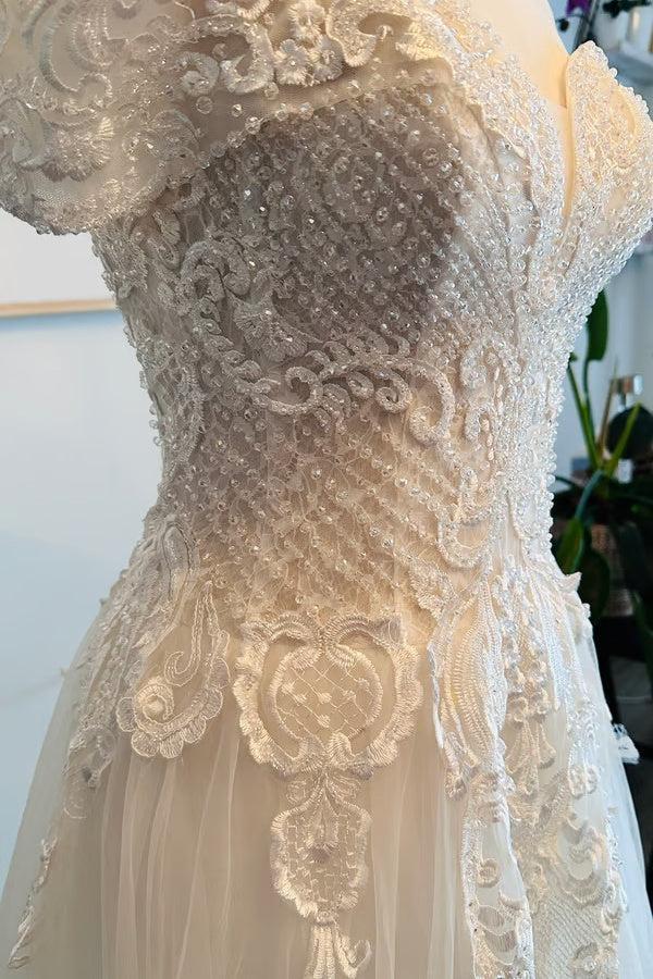 Handmade Beaded Off the Shoulder Wedding Dress Tulle A Line Bridal Gown