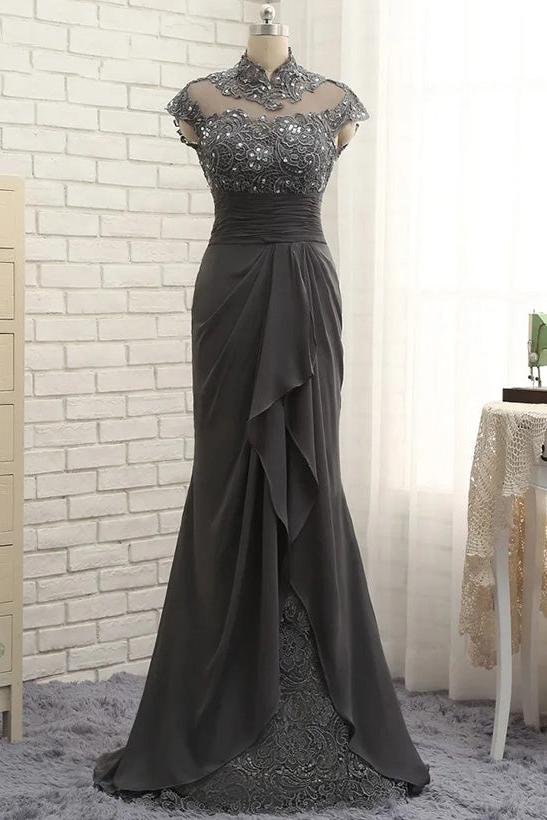 High Neck Floor-Length Sheath/Column Gowns for the Mother of the Bride