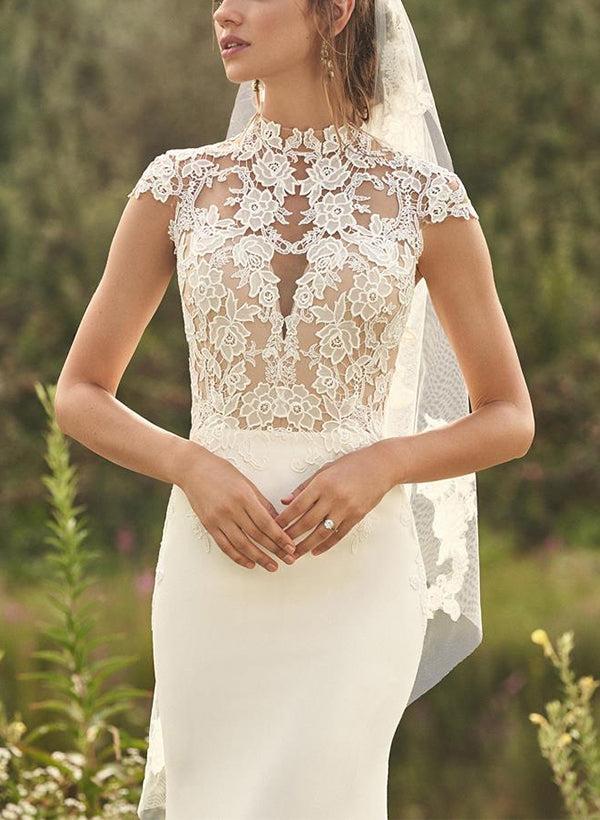 High Neck Lace/Elastic Satin Trumpet/Mermaid Beach Wedding Dresses