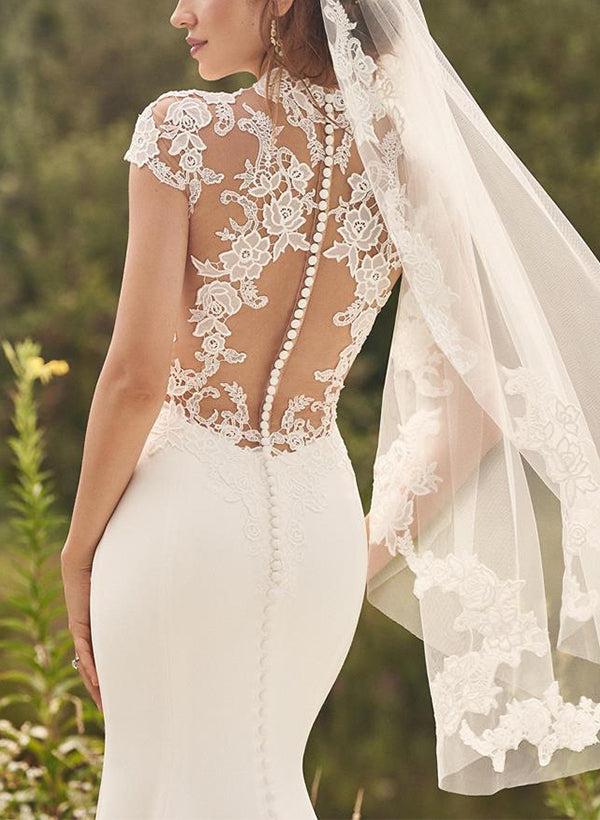 High Neck Lace/Elastic Satin Trumpet/Mermaid Beach Wedding Dresses