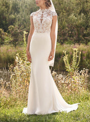 High Neck Lace/Elastic Satin Trumpet/Mermaid Wedding Dresses