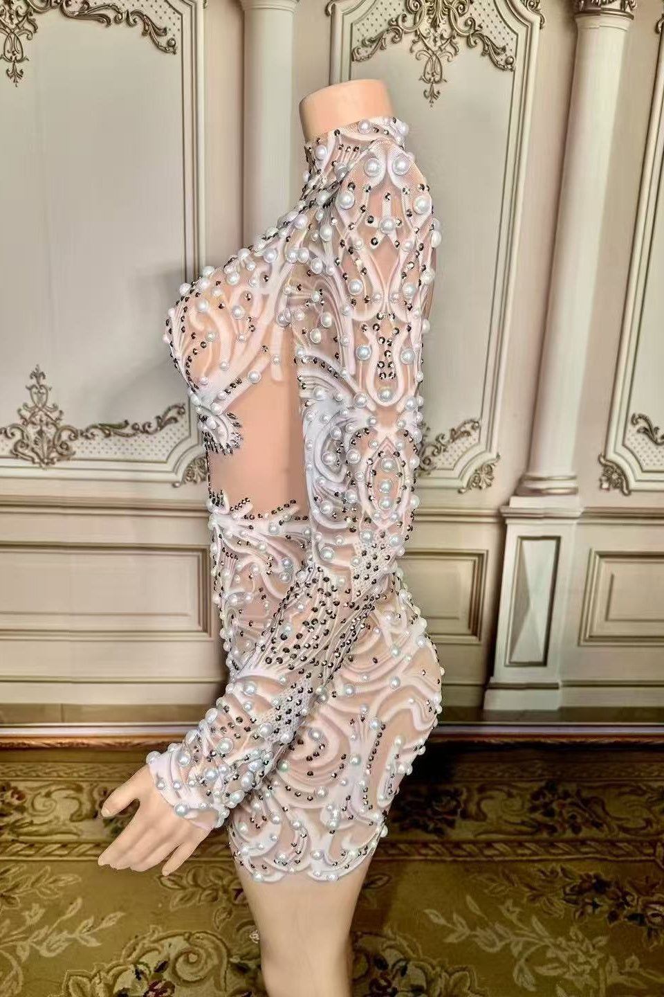 High Neck Long Sleeve Graduation Dress Ivory Bodycon Cocktail Party Dress