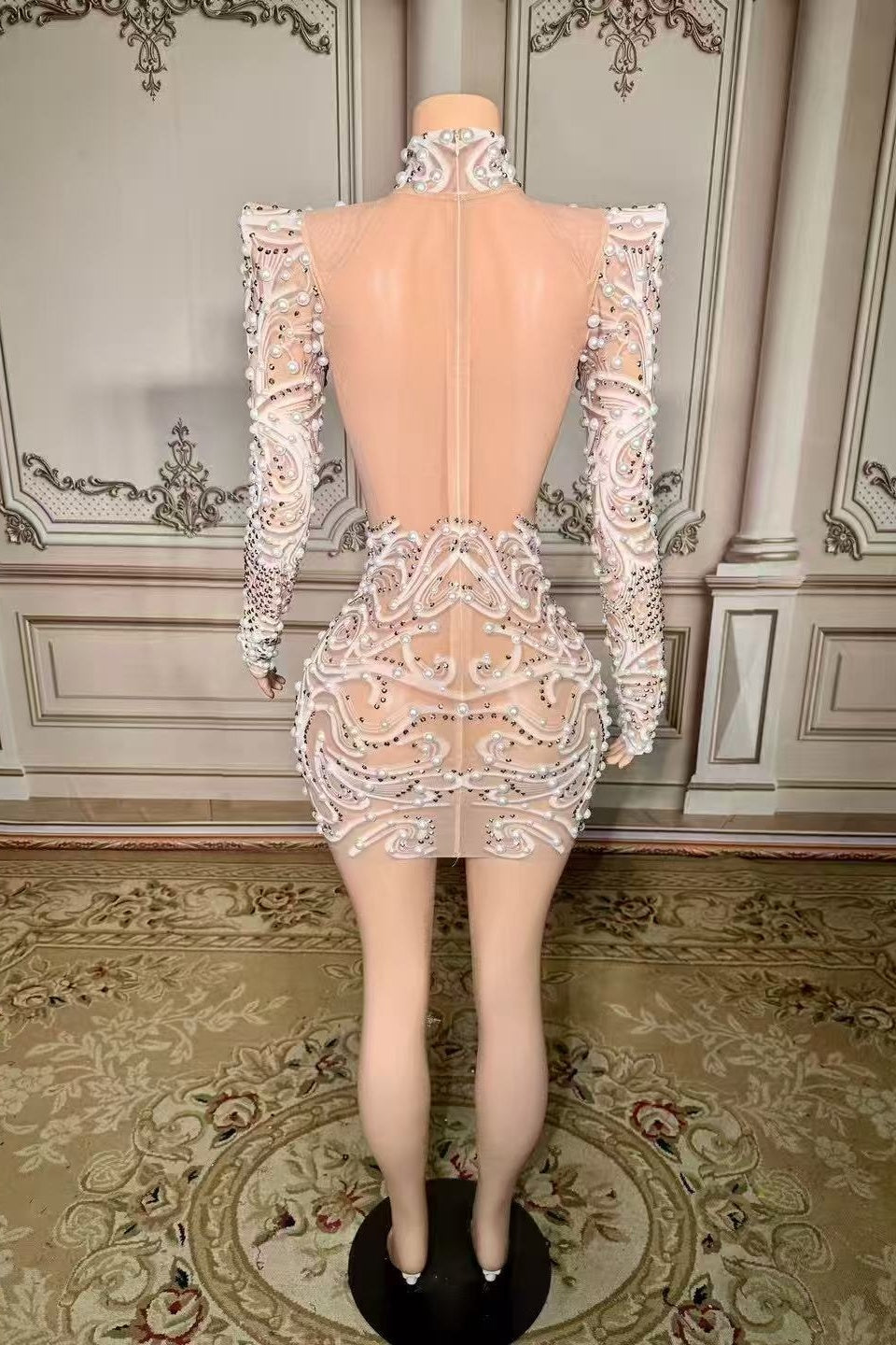 High Neck Long Sleeve Homecoming Dress Ivory Bodycon Cocktail Party Dress