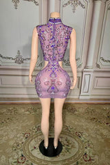 High Neck Mini Homecoming Dress Cut Out Purple Cocktail Party Dress
