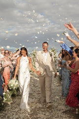 High Neck Beach Wedding Dress Mermaid Backless Boho Bridal Gown