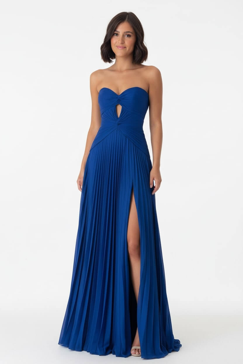 Hot Pink Prom Dress A Line Strapless Keyhole Pleated Evening Dress