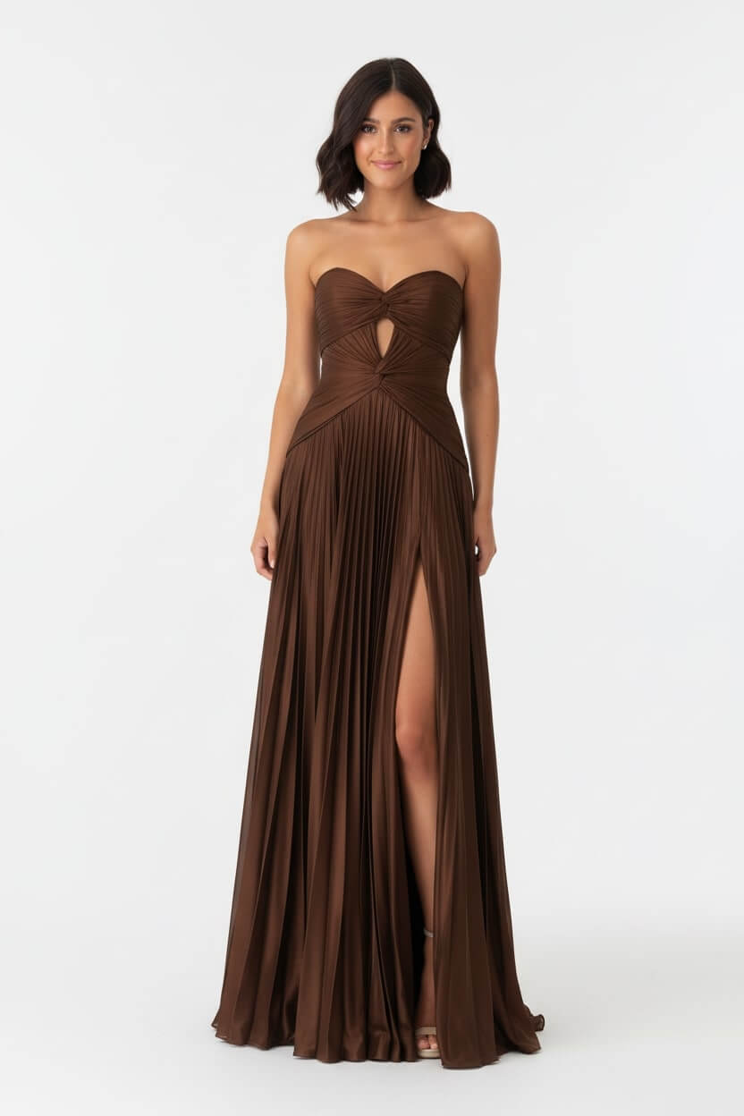 Hot Pink Prom Dress A Line Strapless Keyhole Pleated Evening Dress