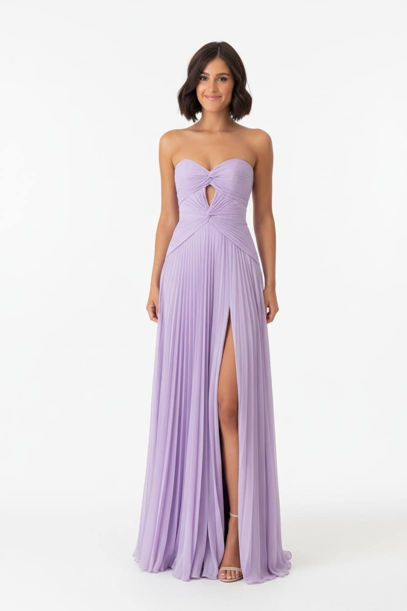 Hot Pink Prom Dress A Line Strapless Keyhole Pleated Evening Dress