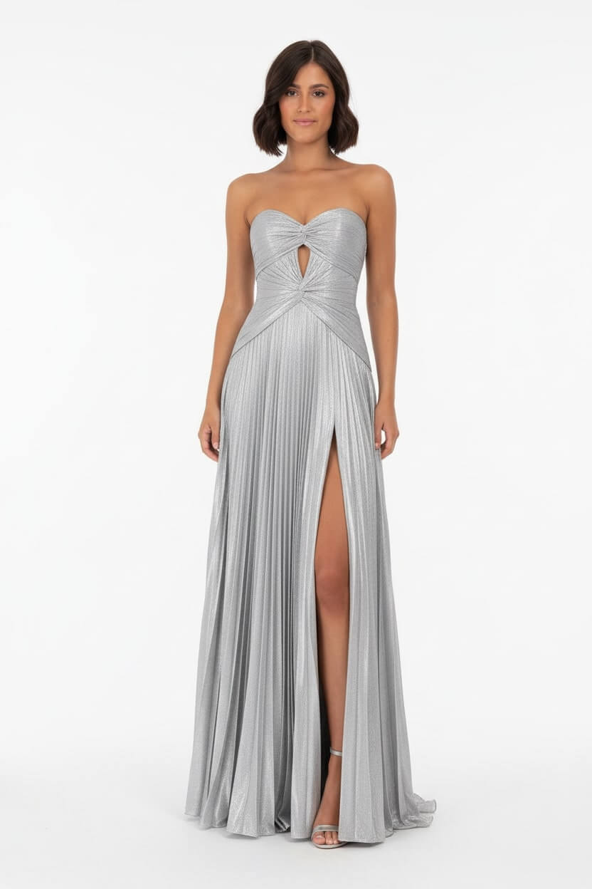 Hot Pink Prom Dress A Line Strapless Keyhole Pleated Evening Dress