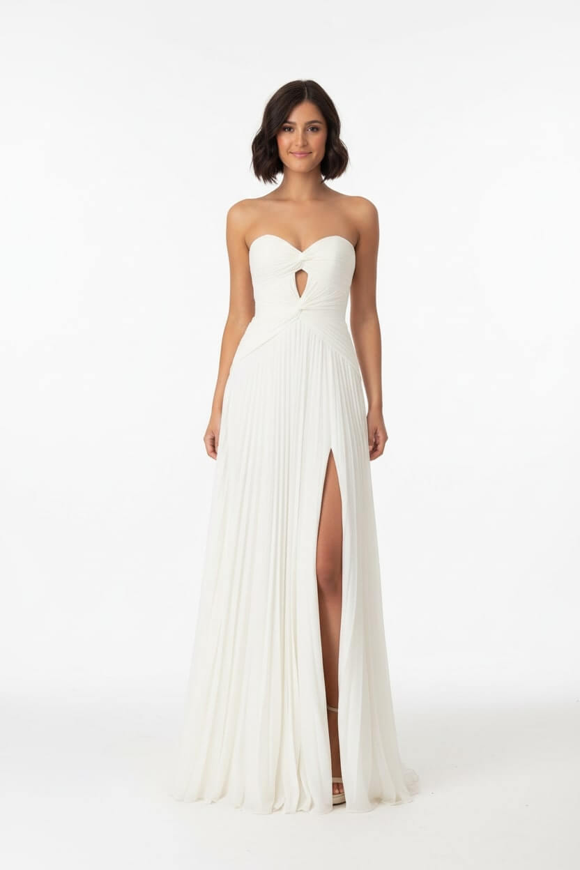 Hot Pink Prom Dress A Line Strapless Keyhole Pleated Evening Dress