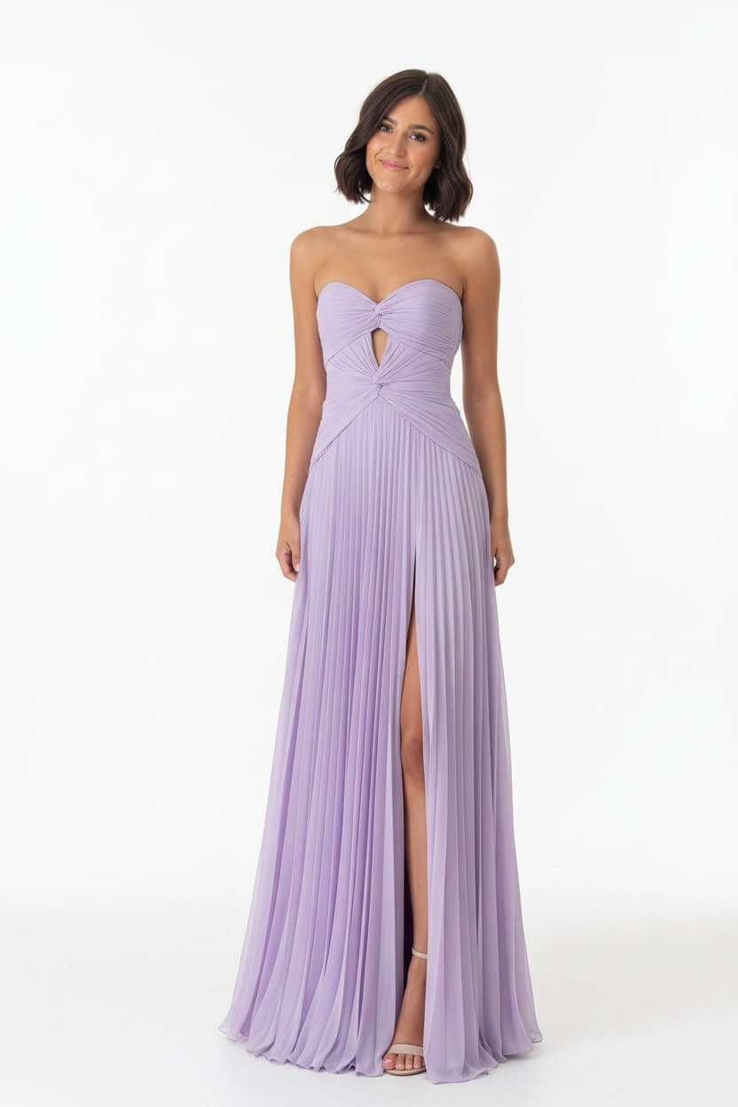 Hot Pink Prom Dress A Line Strapless Keyhole Pleated Evening Dress