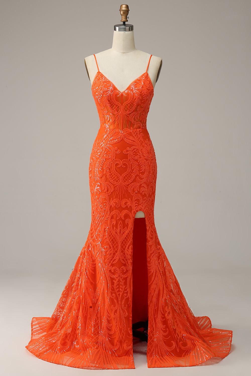 Hot Pink Prom Dress Spaghetti Straps Mermaid Evening Dress