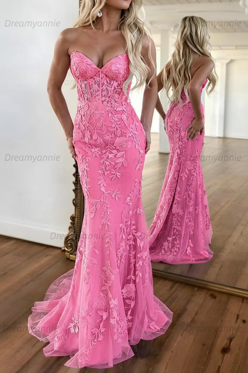 Mermaid Prom Dress Purple Sweetheart Evening Dress With Appliques